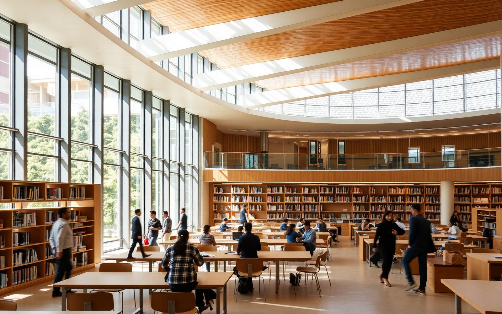 University library renovation with double-height ceiling and daylight